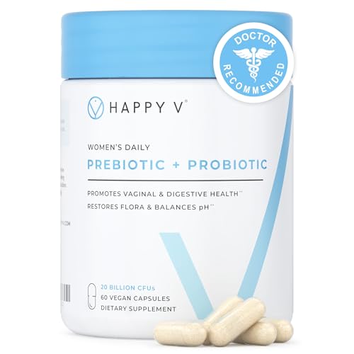 Happy V Dr. Formulated Vaginal Probiotics for Women Odor & Itch Support, Urinary & Gut Health, pH Balance | Womens Daily Probiotic with Patented Prebiotics & Lactobacillus for Feminine Wellness