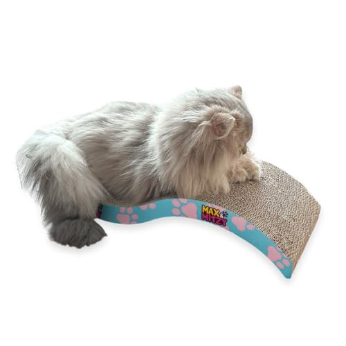 Max&Mitzy Féli'Zen - Griffoir pour Chat avec Herbe à Chat - Design Vague, Carton Double Face à Griffer - 53 x 20,5 x 10 cm