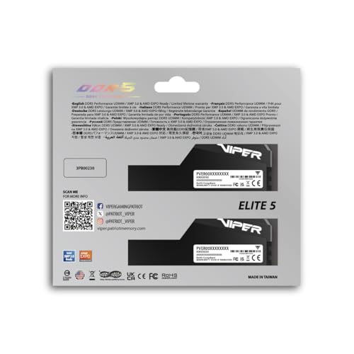 Image of Patriot Viper Elite 5 Ultra Gaming DDR5 RAM 32GB (2X16GB) 6400MT /s CL32 1.4v UDIMM Desktop Gaming Memory Kit Compatible with Intel XMP AMD Expo - VEU532G6432K