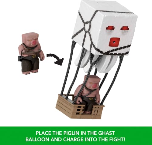 Mattel Minecraft Action Figure Set, Blast Attack Ghast with Lights, Sounds, Launcher & Projectile, Plus Piglin Warrior Inspired by the Movie - image 5