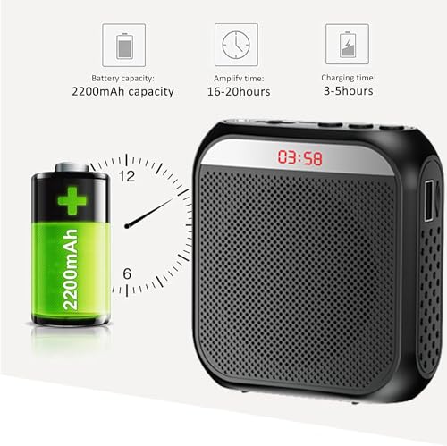 Amplificador de Voz, Sistema de PA Recargable,2200mAh,micrófono Recargable para Profesores,Guías Turísticos, Altavoz Portatil con Microfono, Auriculares y Cintura-Negro - imagen 5