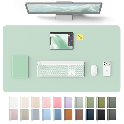 Image of YSAGi Leather Desk Protector, Office Mat, Large Mouse Mat, Non-Slip PU Leather Blotter, Laptop Desk Mat, Waterproof Writing Pad for Office and Home(Pale Green, 40 inch x 24 inch)
