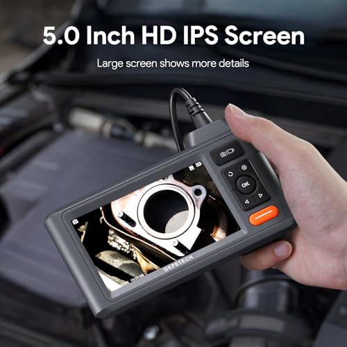 Image of DEPSTECH Inspection Endoscope Camera with Lights: Triple Lens 5 inch IPS Screen Snake Camera with 16.5FT Flexible Cable, Waterproof 1080P Industrial Borescope Tool for Auto, Wall, Sewer, Pipe, Mechanics