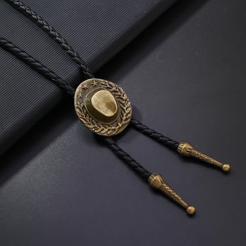 Image of Joxevyia Bolo Tie for Men Vintage Cow Skull Leather Rope Western Cowboy Necktie Vintage Bola Tie Gift for Him