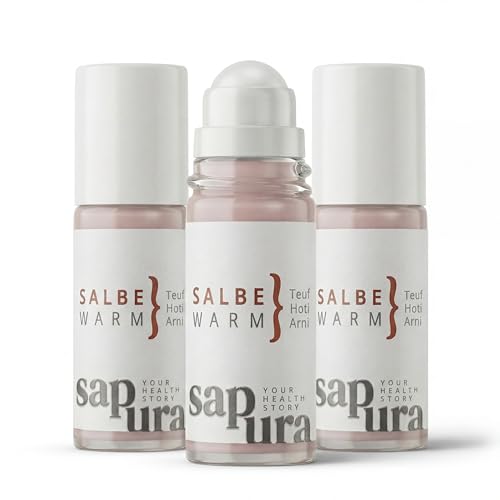sapura health Wärmesalbe Roll-On extra stark – Wärmebalsam für Muskeln & Faszien – Massage Roll-On mit Arnika & Capsaicin – gegen Verspannungen, Muskelkater & Rückenschmerzen – 50 ml (3 Stück)