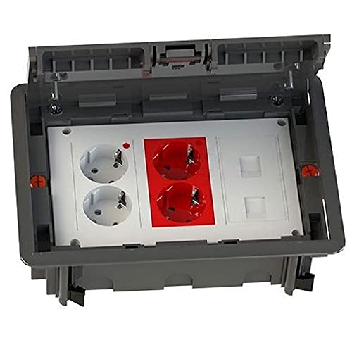 CABLEPELADO Kit puesto trabajo suelo empotrar | Módulo Doble Schuko Embornado Por Corte-Rápido Con LED, Módulo Doble Schuko SAI Embornado Por Corte-Rápido Con LED, 1 Placa Datos Para 2 Conectores