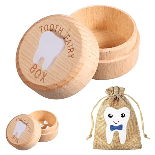 Tooth Fairy Box,1 pcs Tooth Box with 1 pcs Tooth Fairy Bag,Wooden Tooth Bo x for Toot h Loss Baby Birthday Gifts,Too th Fair y Letter,Bab y Toot h Storage Bo x,Baby Keepsake Bo x(Boys Tooth Fairy Box)
