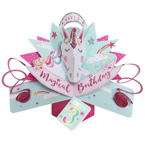You're 3 Magical Unicorn 3rd Birthday Pop Up Greeting Card 3D Pop-Up Cards POP207MC03
