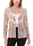 Anna-Kaci Women's Sparkly Sequin Cardigan Long Sleeve Open Front Glitter Party Evening Jacket, Apricot, Large