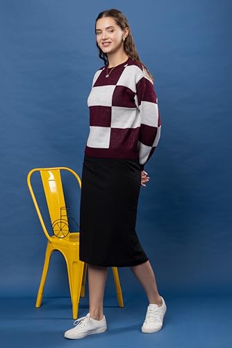 Image of Wear lusso Women's Round Neck Colour Block Sweater | 100% Wool Pullover | Full Sleeve Soft & Stylish Winter Wear for Women & Girls