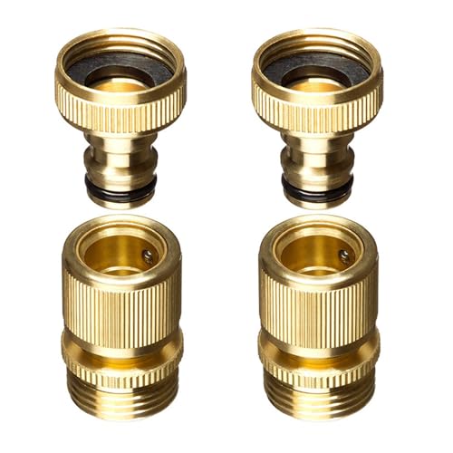 4 Piezas Conector Rápido de Latón Macizo,Adaptador de Conector de 3/4 de Pulgada Manguera de Jardín de Latón, Enchufes de Rosca Macho y Hembra, Duradero y Resistente a la Oxidación