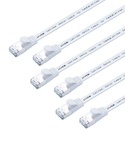 JAVEX CAT7 RJ45 [S/STP, 10 GB] Netzwerk-Ethernet-Patchkabel [OFC, Fluke-Pass] - Flachkabel, weiß, 1,5 m / 5 ft [6er-Pack] Cover