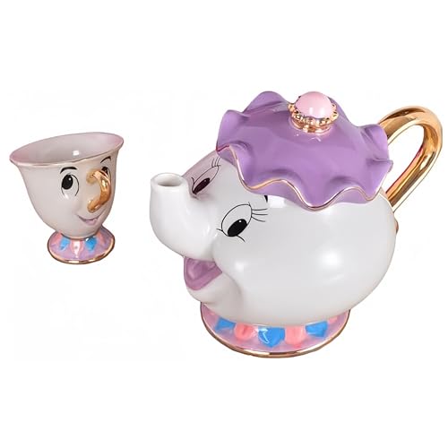 La Bella y la Bestia Juego de tazas de cerámica para tetera y vasos de té (jarra y taza)