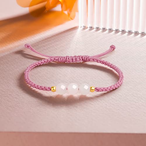 24K Solid Gold Bracelets for Women, Real Pure Gold Adjustable Friendship Gold Bead White Jade Bead Bracelet Green Pink Braided Bracelet for Women Men Mom Girlfriend3