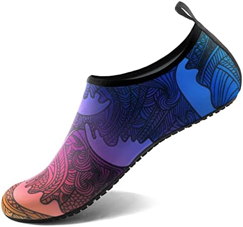 Water Socks for Women Men Adult Aqua Swim Shoes Beach River Pool Barefoot Yoga Exercise Wear Sport Accessories Quick-Dry Must Haves Size 10-11Women/9-10Men(N-Colorful Wave)