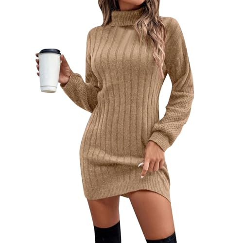 Strickkleid Damen, Strickkleid Damen Lang Rollkragen Pullover Kleid mit Schlitz Elegant Langarm Rollkragenpullover Midikleid Gestrickt Pulloverkleid...