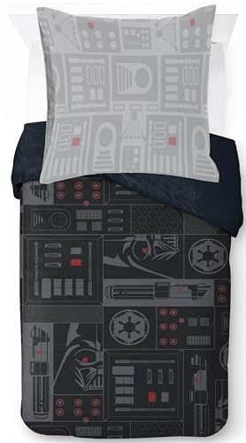 Jay Franco Star Wars Dark Vador Empire Parure de lit pour enfant avec taie d'oreiller Housse de couette UNIQUEMENT (rembourrage non inclus) Noir 2 pièces Lit...