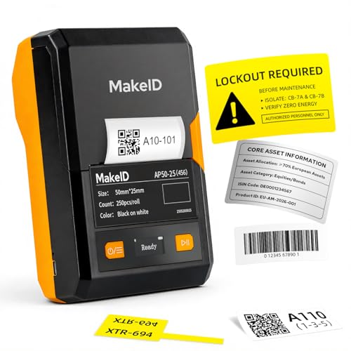 Image of Makeid EP53 2 inch Label Maker with Label, 300 DPI 2600mAh Battery Thermal Transfer Portable Bluetooth Label Printer for Home Organization, Kitchen Storage, Small Business & Job Sites