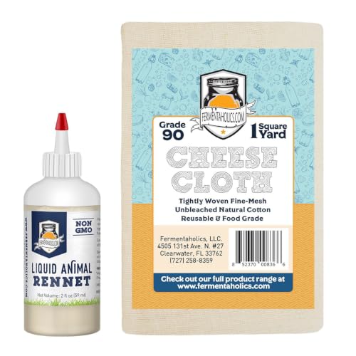 Fermentaholics Liquid Animal Rennet for Cheese Making | Milk Coagulant | Make Cheese at Home (Animal Rennet with Cheese Cloth)