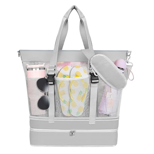 SelfTek Beach Tote Bag with Cooler compartment, Waterproof Sandproof Daily Pool Swim Travel Essentials