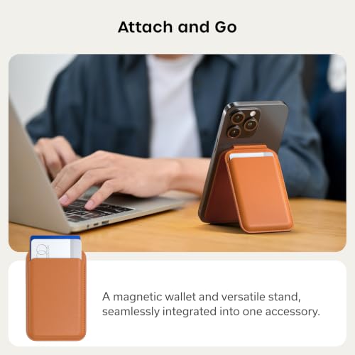 Image of Satechi Magnetic Magsafe Wallet and Double Flap Stand, iPhone Wallet with 4 Card Slots, Front Flap NFC Pass Through for iPhone 15, iPhone 14, iPhone 13, iPhone 12 - Vegan Leather, Orange