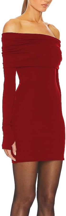 JLCNCUE Womens Off The Shoulder Long Sleeves Bodycon Mini Dress Elegant Ribbed Knit Club Party Short Fitted Dresses 347 - Image 4