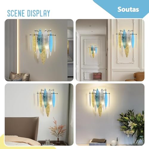 Image of Stained Glass Wall Sconce 2-Light Colorful Crystal Sconces Wall Lighting Vintage Gold Wall Lamp Art Decor Wall Light for Living Room Hallway Bedroom Bathroom