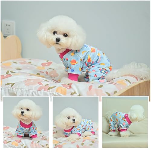 Image of BEAUTYZOO Dog Pajamas, Soft Stretchy Fleece Puppy Sweater for X-Small Dogs | Velvet Jumpsuit for Girl Boy Puppies, Breathable Pet Pjs, Warm Jammies Onesies in Cold Weather, Galaxy, Blue XS