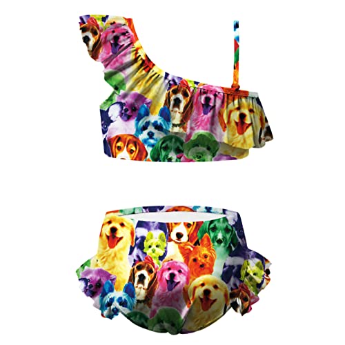 Image of QPANCY Girls One Shoulder Swimsuits Kids Two Piece Bathing Suits Ruffle Beach Swimwear
