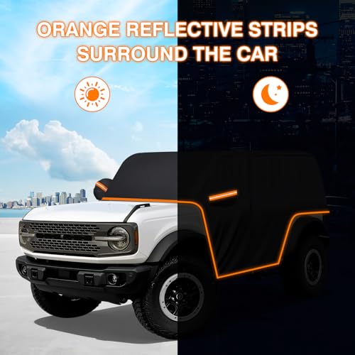Image of Cab Car Cover for Ford Bronco 2 Door, 420D Half Car Cover Waterproof All Weather Sun Rain UV Dust Protection, Rain Cab Covers with Zipper Door for Ford Bronco 2021 2022 2023 2024 2025