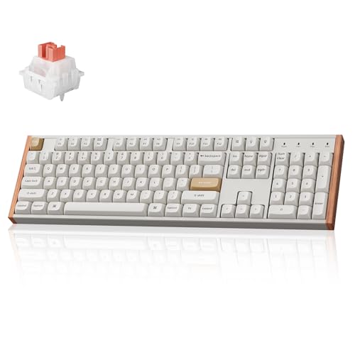 Image of Keychron K10 HE Hall Effect Keyboard, Ultra-Fast Lime Silent Red Magnetic Switch, Full-Size Tri-Mode Wireless Keyboard with Rapid Trigger, Adjustable Actuation, RGB, Aluminum + Wood Frame - White