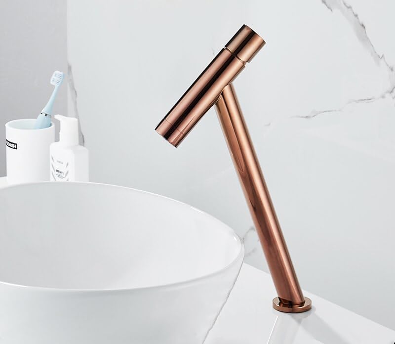 MOCHAMIK Black Copper Bathroom Basin Faucet Deck Mount Cold and Hot Mixer Tap Single Handle Lavatory Sink Tap Crane Rose Gold/Gold(Long)