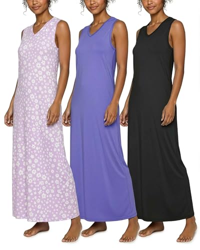 Image of Real Essentials 3 Pack: Women's Soft Tank Nightgown Sleeveless Nightshirt Sleep Dress (Available In Plus Size)