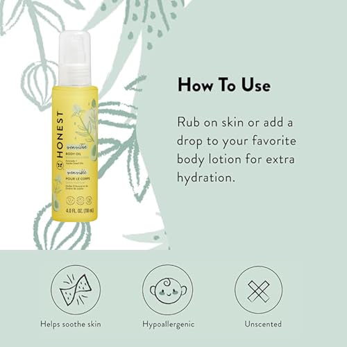 The Honest Company Fragrance-Free Moisturizing Body Oil,Nourish Soothe Baby's Skin,Plant-Based,Hypoallergenic Vegan,4.0 fl oz,(Pack of 2) - image 3