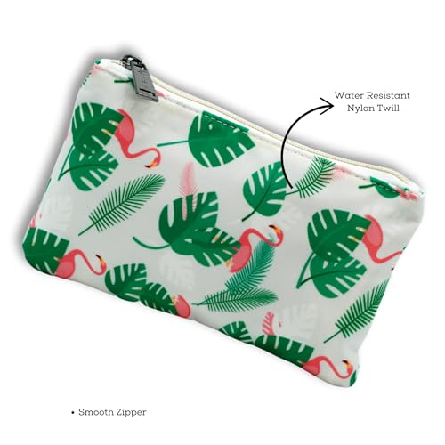 Image of VISMIINTREND Tropical Flamingo and Leaf Flat Pouch - Perfect for Girls & Boys, School | College | Office | Doument | Stationery | Make up | Travel