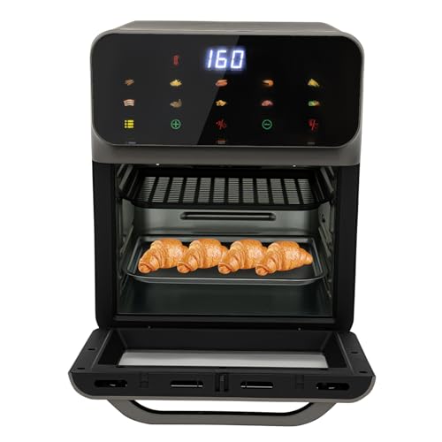 Freidora de aire caliente, 13 L, 1350 W, sin aceite, minihorno de control digital, temperatura máxima de 200 °C, para descongelar, hornear y asar diferentes delicias