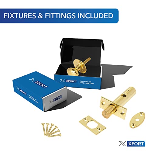 XFORT Rack Bolt Security Kit in Polished Brass, Oval Turn Knob with 55mm Rack Bolt. Extra Security As an Additional Lock - Image 2