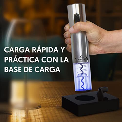 Miniatura 5 de Twinz Up Sacacorchos Eléctrico Inalámbrico - Profesional Abridor De Vino Electrico Recargable Base De Recarga Con Corta Cápsulas - Caja De Regalo