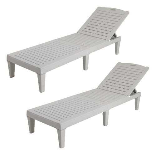 GIANTEX Juego de 2 Tumbonas de Exterior, Sillas Reclinables de Plástico con Respaldo Ajustable en 5 Posiciones, Carga hasta 160 kg, Tumbonas Impermeables para Jardín, Patio, Playa, Piscina (Blanco)