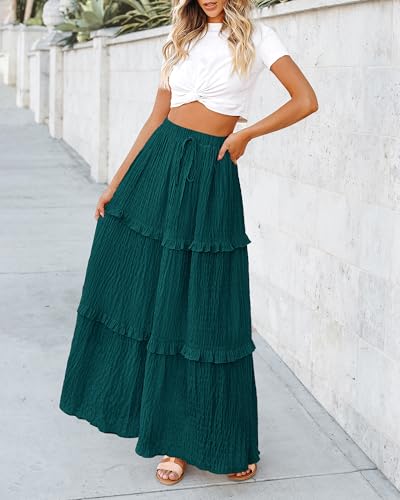 BTFBM Women's Long Summer Skirt 2026 Elegant High Waist Cocktail Party Wedding Guest Dress Flared A-Line Midi Skirts(Dark Cyan,Small) — view 4