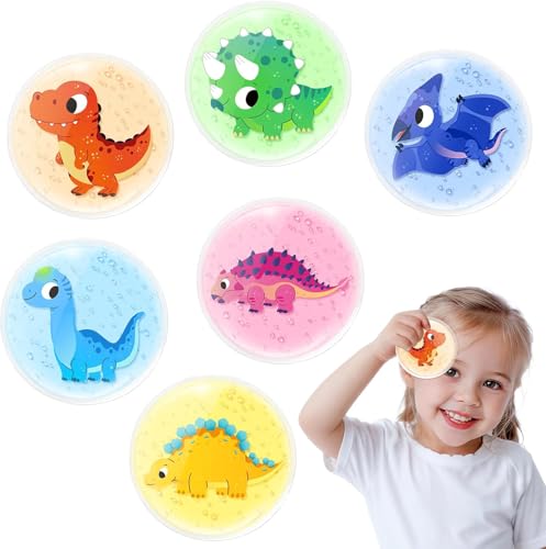 Comfytemp 6 Pièces Poches de Glace pour Enfants, Gel Non Toxique, 8 x 8 cm, Format Mignon Dinosaure, Compresses Froides et Chaudes pour Faire Baisser la Fièvre, les Piqûres d'Insectes, Réutilisables