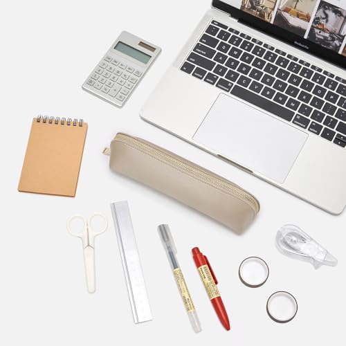 Image of Pencil Case Small Pencil Pouch Slim (Pearl White Tea, Faux Leather)