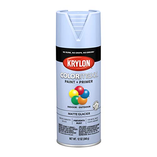Image of Krylon K05551007 COLORmaxx Spray Paint and Primer for Indoor /Outdoor Use, Matte Glacier Blue, 12 Ounce (Pack of 1)
