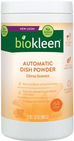 Biokleen Plant Based Automatic Dishwasher Dish Soap Powder- Spot-Free Results, 32 oz Citrus