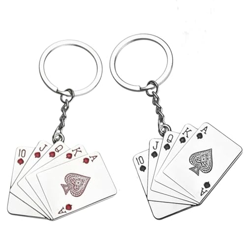BOBOZHONG Portachiavi Poker,2 pezzi portachiavi a forma di carte da gioco Di Auto Fantastici Portafortuna in metallo,per feste a tema,Idea Regalo per uomini e donne
