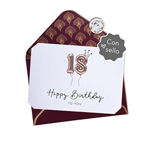 Joli Coon Tarjeta 18 cumpleaños - Happy Birthday 18 - Tarjeta felicitacion 18 cumpleaños con sobre y un sello de cera