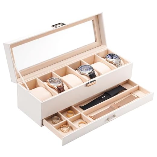 ProCase 6 Slot Watch Box Organizer for Men With Drawer - Father's Day Gift Display Case, Holder, 2-Layer Jewelry Storage - White