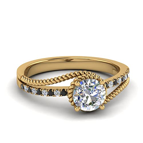 Image of Choose Your Gemstone Rope Split Shank Diamond CZ Ring Yellow Gold Plated Round Shape Split Shank Engagement Ring Minimal Modern Design Birthday Gift Wedding Gift US Size 4 to 12