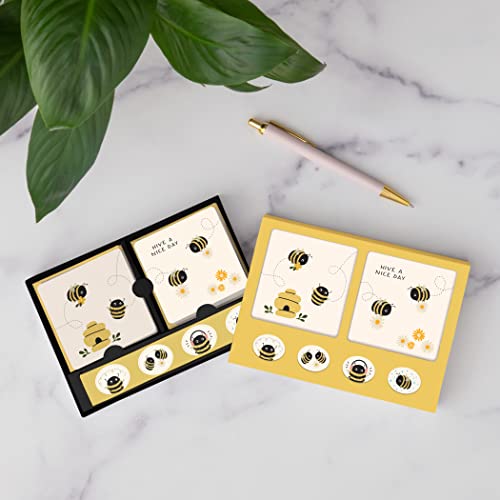 Image of Studio Oh! Buzzy Bees Blank Note Card Set with Envelopes and Stickers 12 Pack Assorted Greeting Cards, 260 GSM Textured Paper Stationery for Thank You Cards, Birthday Cards, Gift Card Envelopes