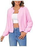 Verdusa Women's Fuzzy Cardigan Sweaters Furry Long Sleeve Trendy Tops Pearl Up Shirts Pink Small